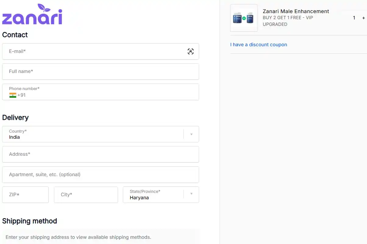 Zanari Male Enhancement Order Page